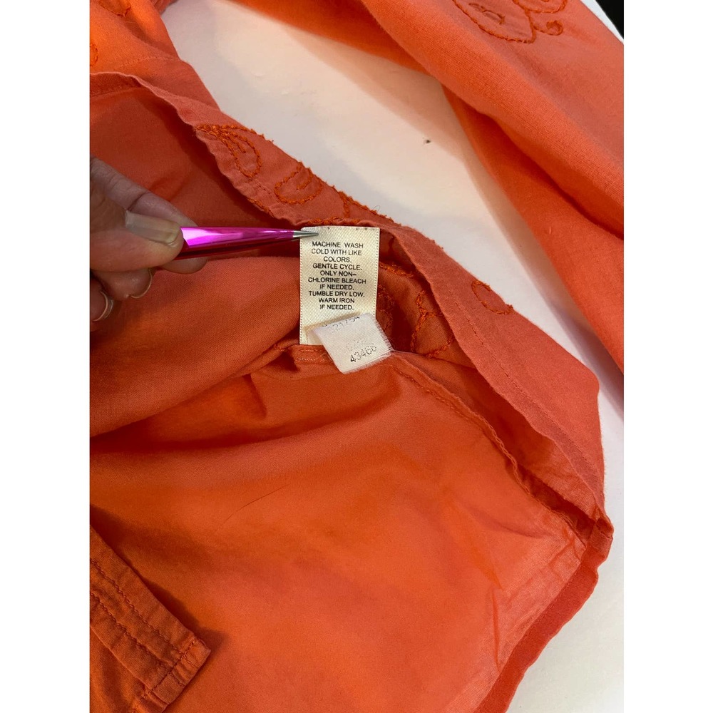 J.Jill Pumpkin All-Over Embroider Button Up Collard Top Blouse Size Med  #4122 - Picture 5 of 10